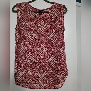 Ann Taylor Red and White Geometric Sleeveless Tank